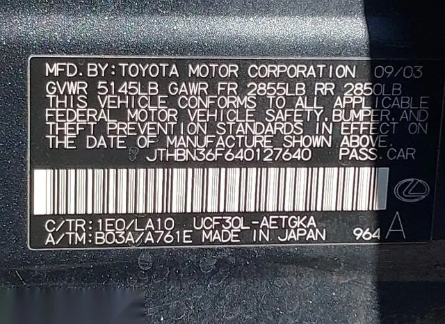 JTHBN36F640127640 2004 2004 Lexus LS- 430 9