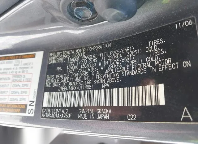 JTEBU14RX70114881 2007 2007 Toyota 4runner- Sr5 V6 9