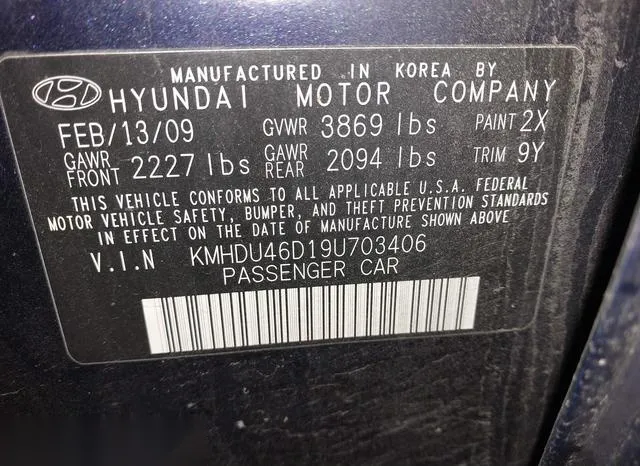 KMHDU46D19U703406 2009 2009 Hyundai Elantra- Gls 9