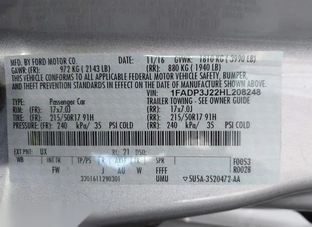 1FADP3J22HL208248 2017 2017 Ford Focus- Titanium 9