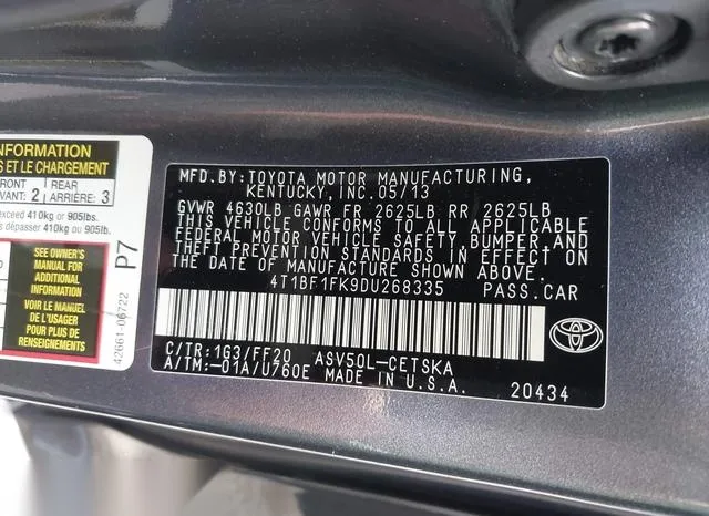 4T1BF1FK9DU268335 2013 2013 Toyota Camry- SE 9