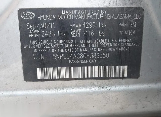 5NPEC4AC8CH386350 2012 2012 Hyundai Sonata- SE 9