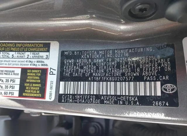 4T1BF1FK8GU207577 2016 2016 Toyota Camry- SE 9