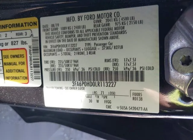 3FA6P0HD0LR113227 2020 2020 Ford Fusion- SE 9