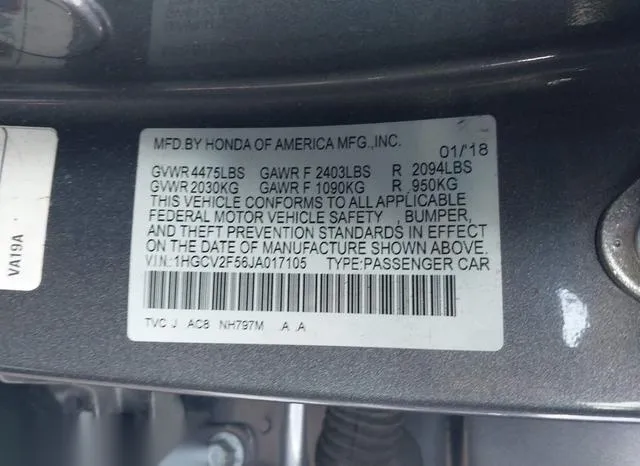 1HGCV2F56JA017105 2018 2018 Honda Accord- Ex-L 2-0T 9