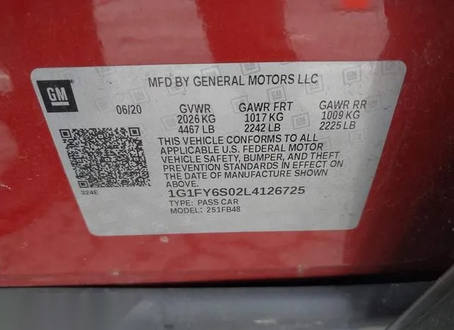 1G1FY6S02L4126725 2020 2020 Chevrolet Bolt- Ev Fwd Lt 9