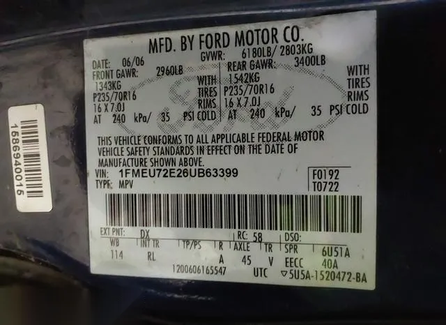 1FMEU72E26UB63399 2006 2006 Ford Explorer- Xls 9