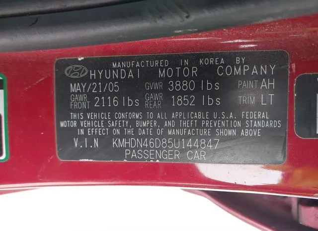 KMHDN46D85U144847 2005 2005 Hyundai Elantra- Gls/Gt 9