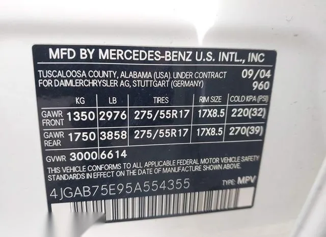 4JGAB75E95A554355 2005 2005 Mercedes-Benz ML 500- 4Matic 9