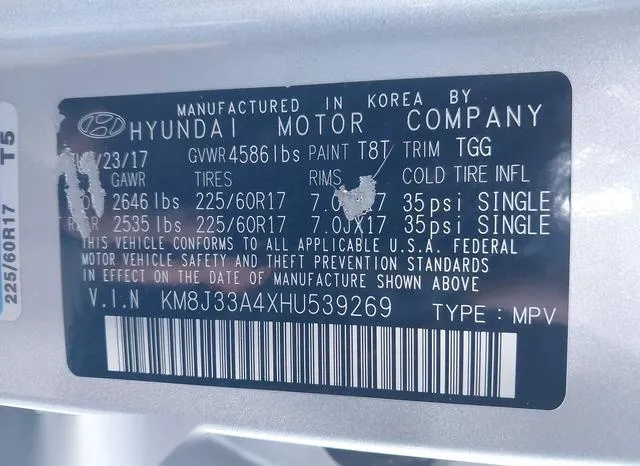 KM8J33A4XHU539269 2017 2017 Hyundai Tucson- SE 9