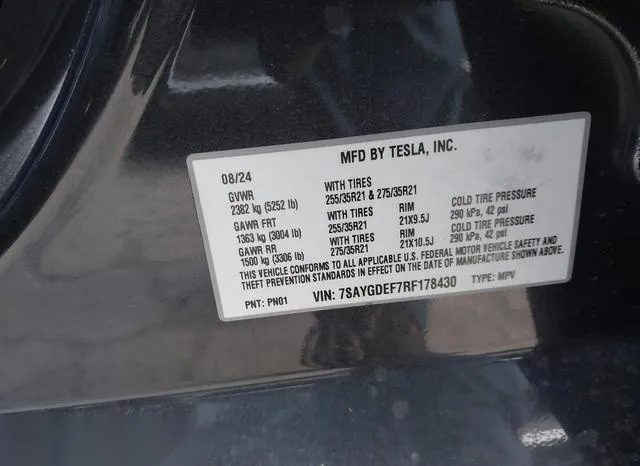 7SAYGDEF7RF178430 2024 2024 Tesla Model Y- Performance Dual 9