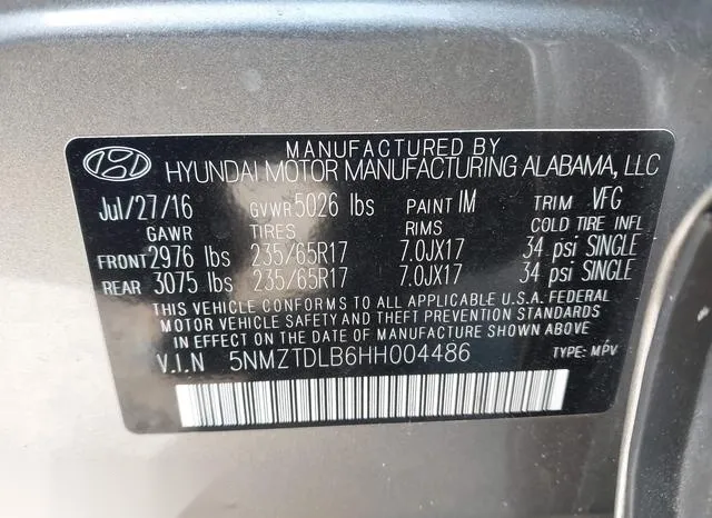 5NMZTDLB6HH004486 2017 2017 Hyundai Santa Fe- Sport 2-4L 9