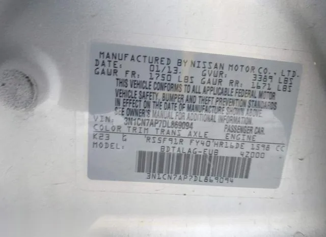 3N1CN7AP7DL869094 2013 2013 Nissan Versa- 1-6 S 9