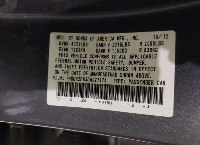 1HGCR2F85DA027174 2013 2013 Honda Accord- Exl 9