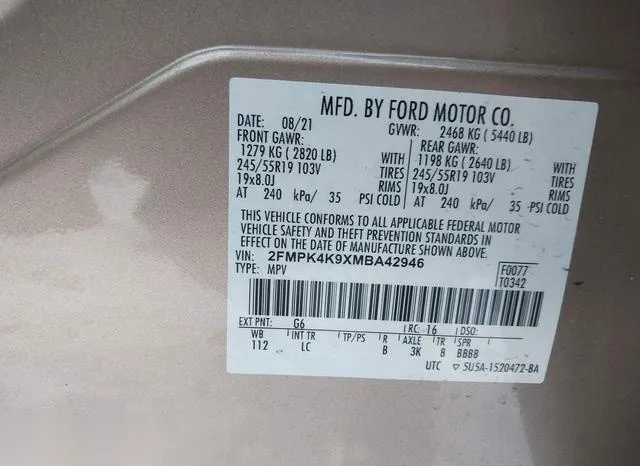 2FMPK4K9XMBA42946 2021 2021 Ford Edge- Titanium 9