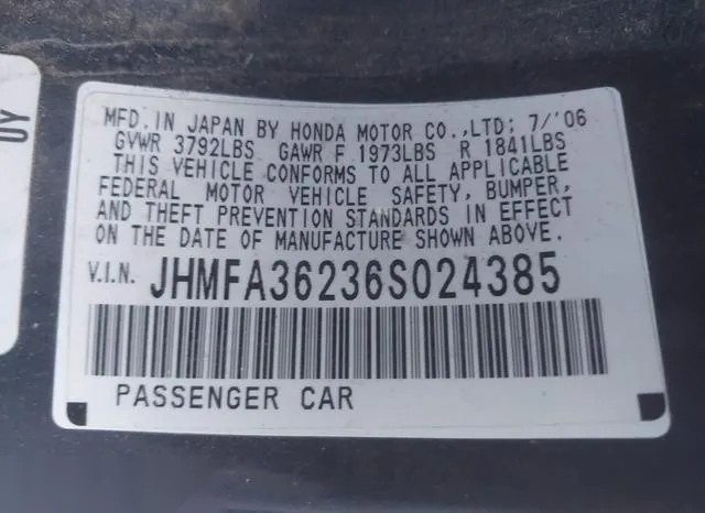 JHMFA36236S024385 2006 2006 Honda Civic 9