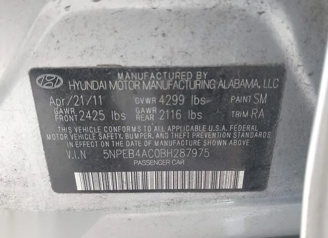 5NPEB4AC0BH287975 2011 2011 Hyundai Sonata- Gls 9