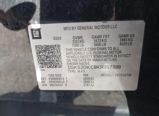 1GKS2DKC9KR317389 2019 2019 GMC Yukon- Slt Standard Edition 9