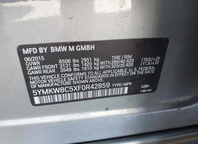 5YMKW8C5XF0R42859 2015 2015 BMW X6- X6 M 9