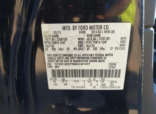 1FMCU0D75BKC41287 2011 2011 Ford Escape- Xlt 9