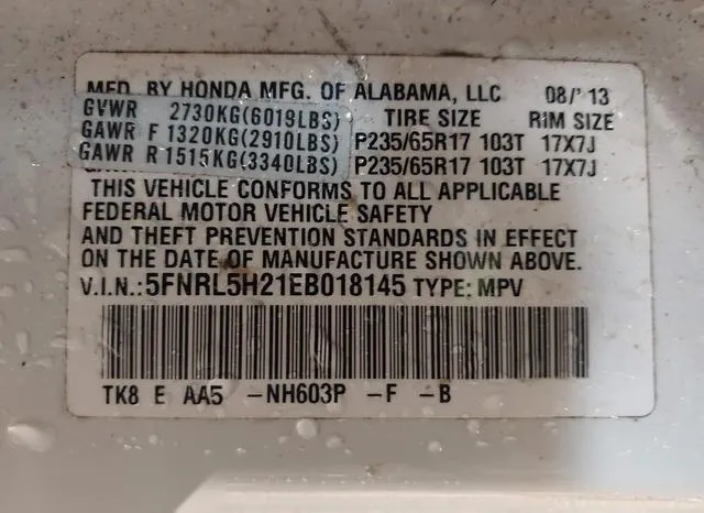 5FNRL5H21EB018145 2014 2014 Honda Odyssey- LX 9