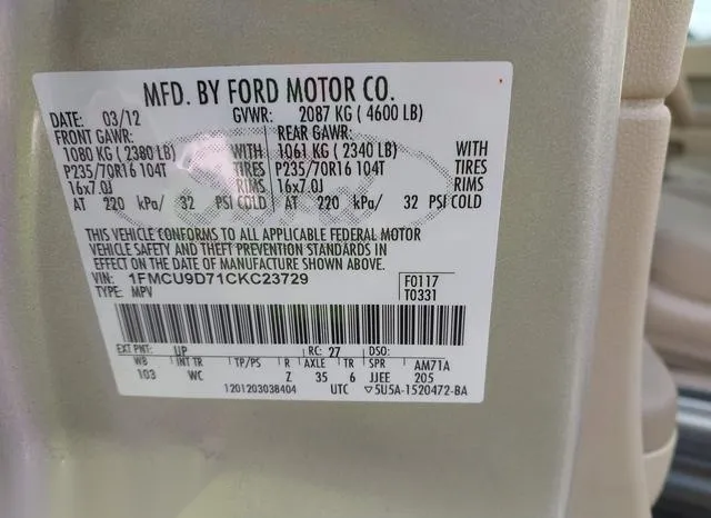 1FMCU9D71CKC23729 2012 2012 Ford Escape- Xlt 9