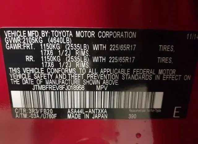 JTMBFREV8FJ018958 2015 2015 Toyota RAV4- LE 9