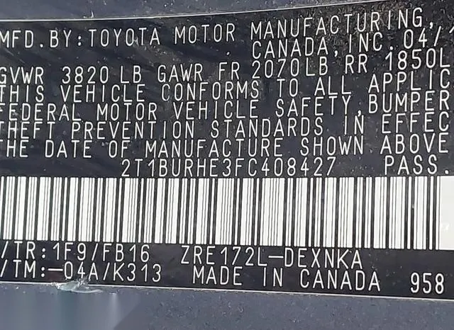 2T1BURHE3FC408427 2015 2015 Toyota Corolla- LE 9