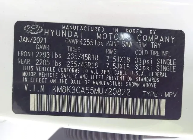 KM8K3CA55MU720822 2021 2021 Hyundai Kona- Limited 9