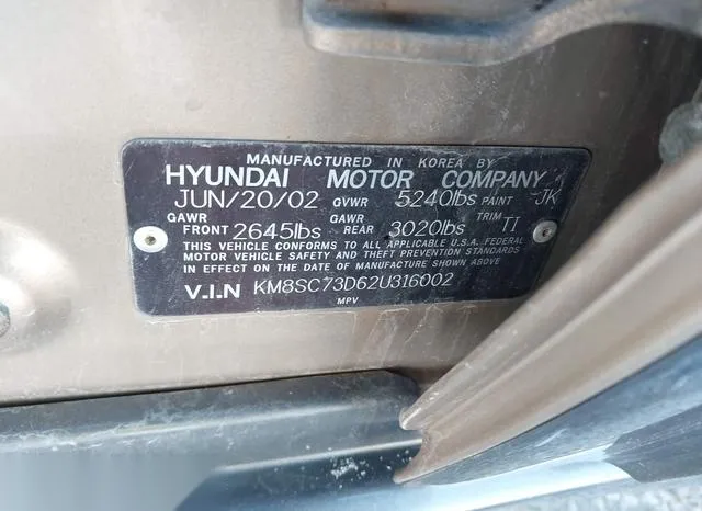 KM8SC73D62U316002 2002 2002 Hyundai Santa Fe- Gls/Lx 9