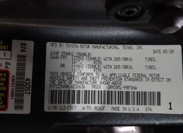 5TFCZ5AN0LX232636 2020 2020 Toyota Tacoma- Trd Off-Road 9