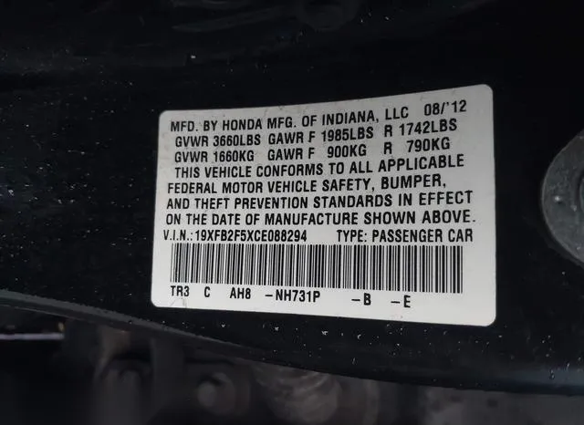 19XFB2F5XCE088294 2012 2012 Honda Civic- Sedan LX 9