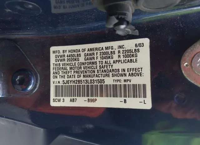 5J6YH28513L031505 2003 2003 Honda Element- EX 9