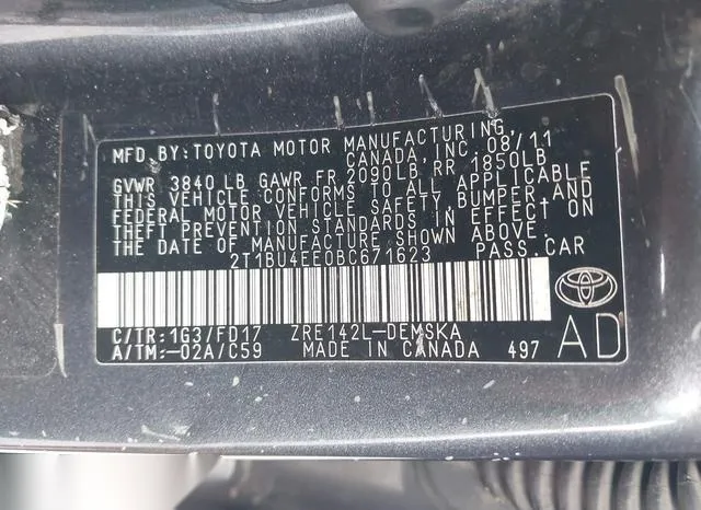 2T1BU4EE0BC671623 2011 2011 Toyota Corolla- S 9