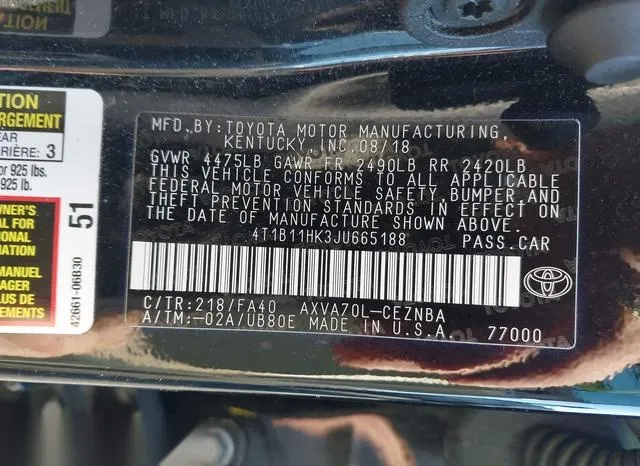 4T1B11HK3JU665188 2018 2018 Toyota Camry- LE 9