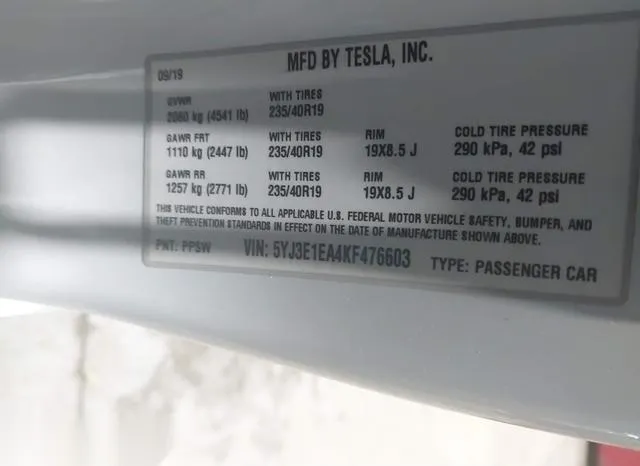 5YJ3E1EA4KF476603 2019 2019 Tesla Model 3- Long Range/Mid R 9