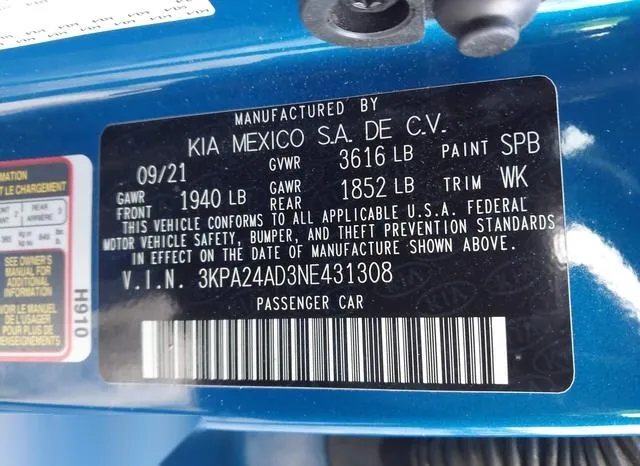 3KPA24AD3NE431308 2022 2022 KIA Rio- S 9