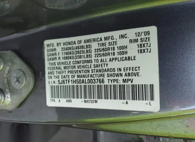 5J6TF1H50AL003766 2010 2010 Honda Accord- Crosstour Ex-L 9