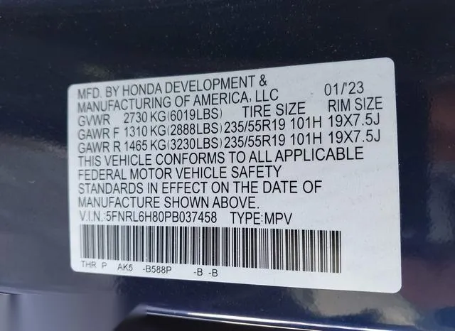 5FNRL6H80PB037458 2023 2023 Honda Odyssey- Touring 9