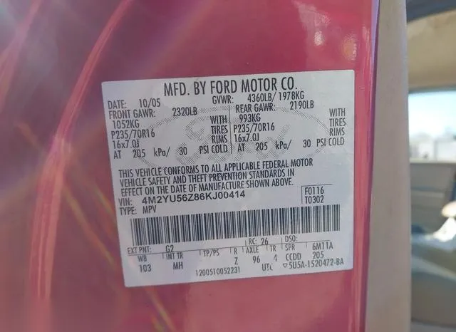 4M2YU56Z86KJ00414 2006 2006 Mercury Mariner- Convenience 9