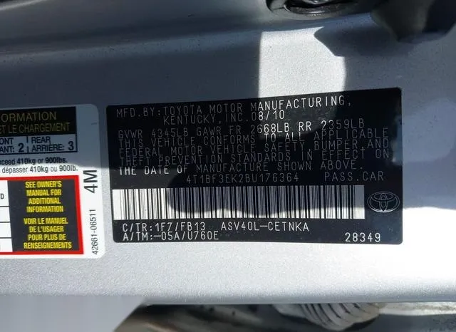 4T1BF3EK2BU176364 2011 2011 Toyota Camry- LE 9