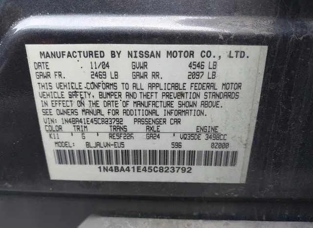 1N4BA41E45C823792 2005 2005 Nissan Maxima- 3-5 SL 9