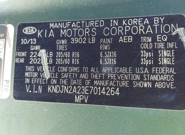 KNDJN2A23E7014264 2014 2014 KIA Soul 9