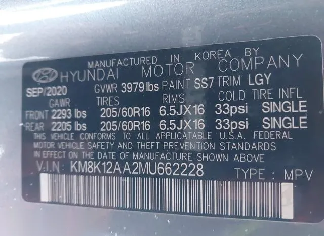 KM8K12AA2MU662228 2021 2021 Hyundai Kona- SE 9