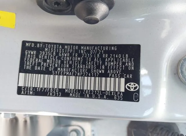 5YFEPMAE7NP274117 2022 2022 Toyota Corolla- LE 9