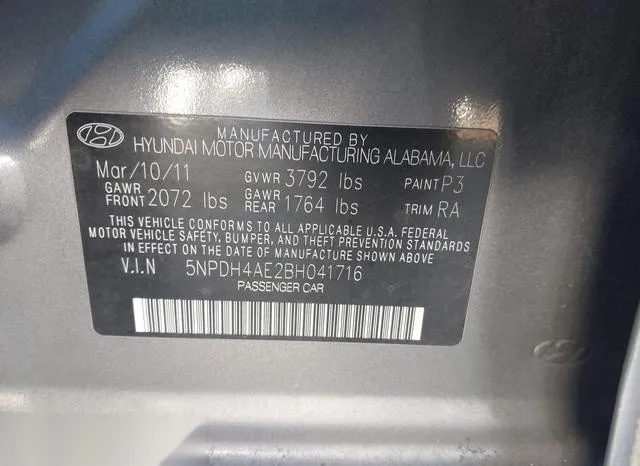 5NPDH4AE2BH041716 2011 2011 Hyundai Elantra- Gls 9