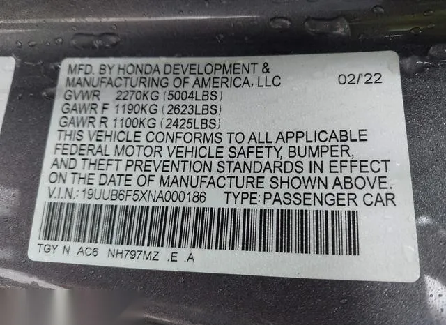 19UUB6F5XNA000186 2022 2022 Acura TLX- A-Spec Package 9