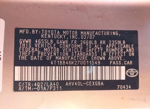 4T1BB46K27U011549 2007 2007 Toyota Camry- Hybrid 9