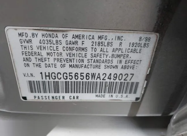 1HGCG5656WA249027 1998 1998 Honda Accord- EX 9