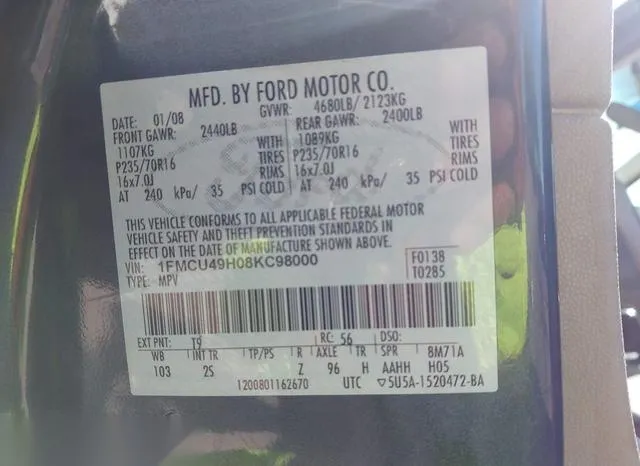 1FMCU49H08KC98000 2008 2008 Ford Escape Hybrid 9